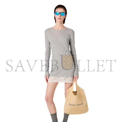 MIU MIU IVY RAFFIA-EFFECT AND LINEN BAG 5BG231 (40*35cm)